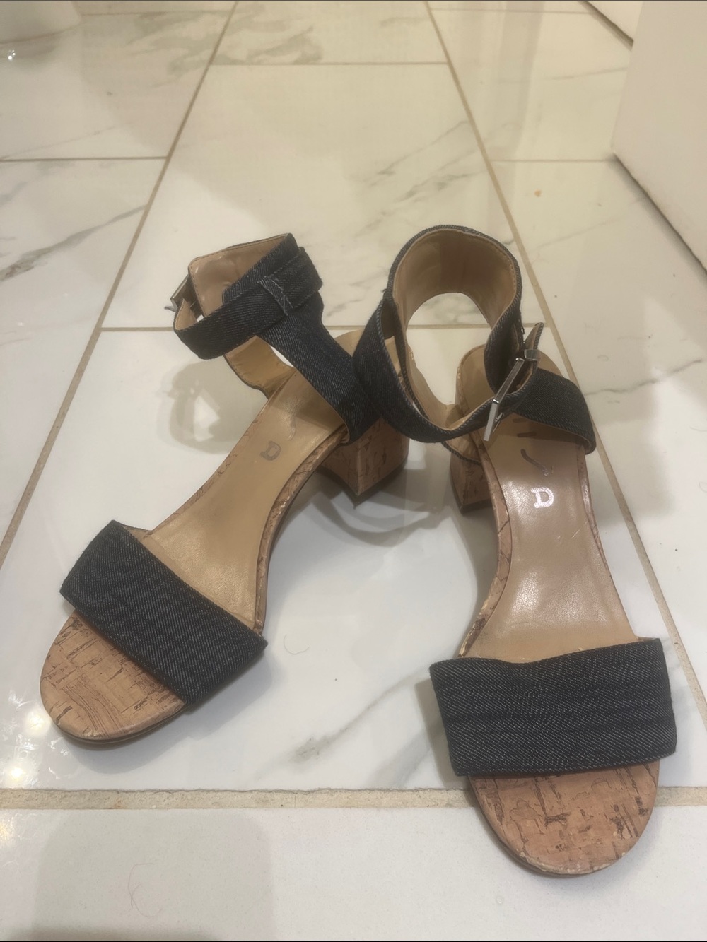Unisa Denim Cork Block Heel Sandals
